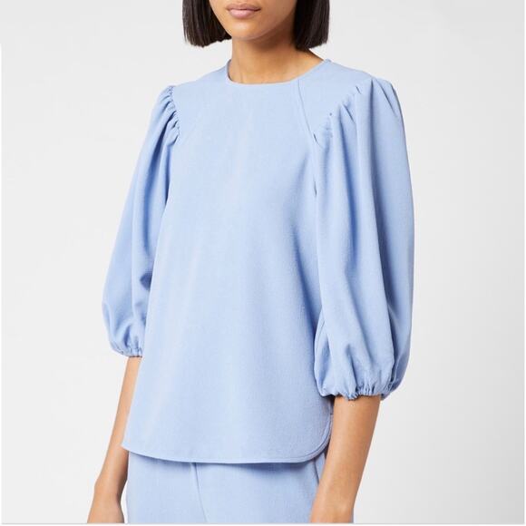Ganni Tops - Ganni Crepe Balloon Sleeve Top in Forever Blue, Size 10